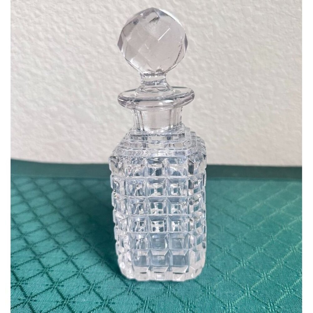 Antique Cut Glass Perfume or Cologne Bottle / Decanter with Stopper 5"